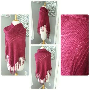 Turtle neck fringe poncho